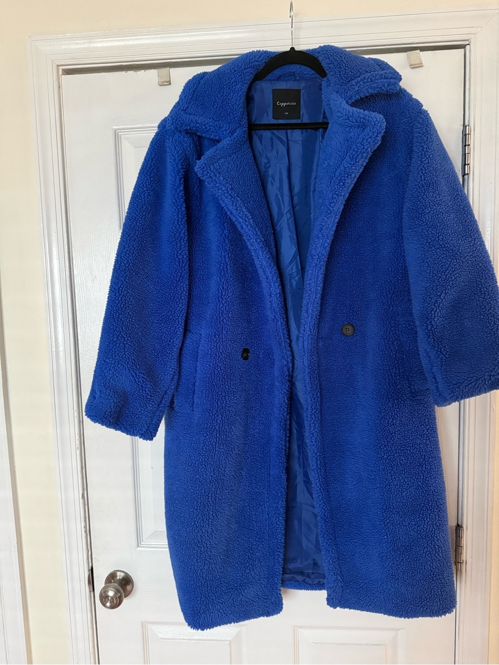 Luxe Royal Blue Teddy Coat - Women- nasty gal- small